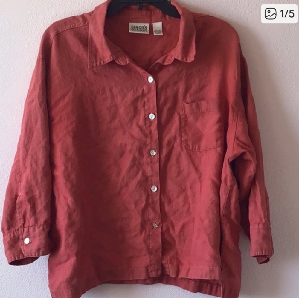 Chico's Design Deep Coral Linen Button Down Shirt/Blouse size Chico's 3 - Picture 3 of 7